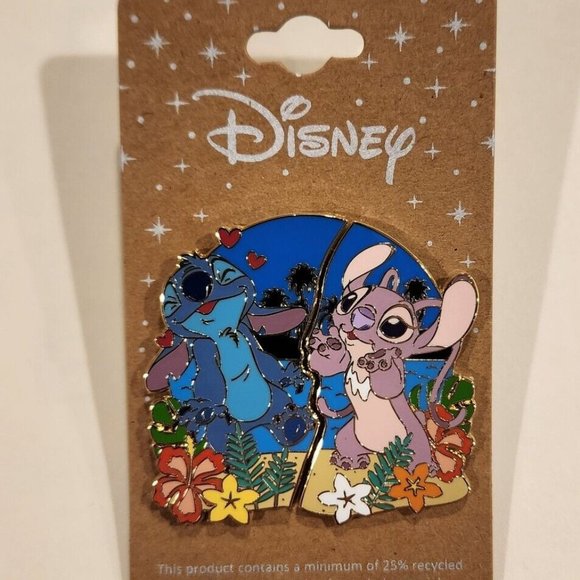 Disney Lilo & Stitch Angel & Stitch Beach Couples Kiss Hearts Pin Set of 2 NEW - Picture 11 of 12
